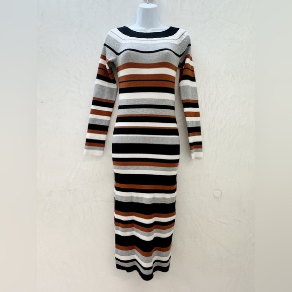 Karen Millen || Women's Boat Neck Sweater Dress Striped Midi Dress Medium - Picture 2 of 14